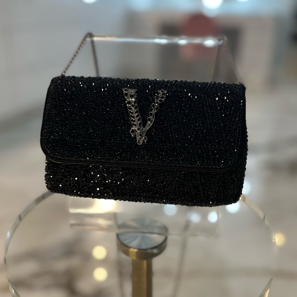 Versace Handbags - NWT Versace Virtus Black Crystals Crossbody Bag